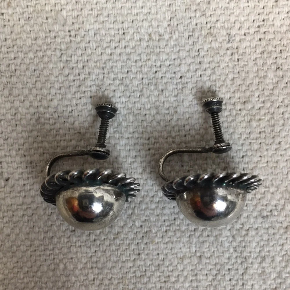 Vintage sterling silver Dome Button Earrings
